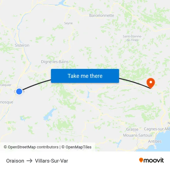 Oraison to Villars-Sur-Var map