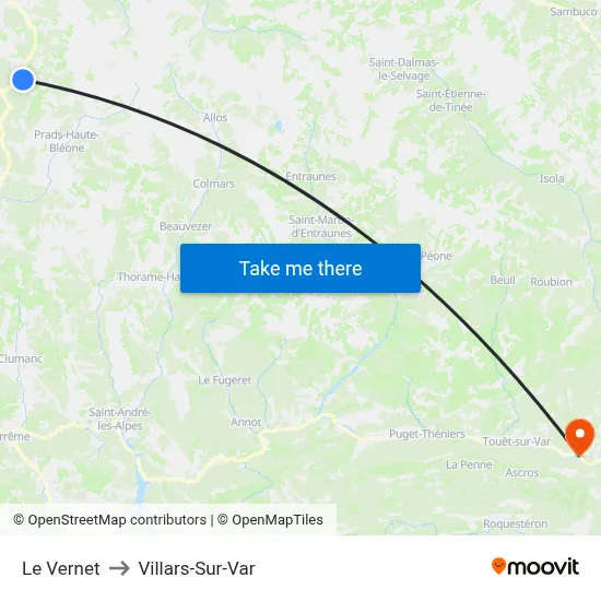 Le Vernet to Villars-Sur-Var map