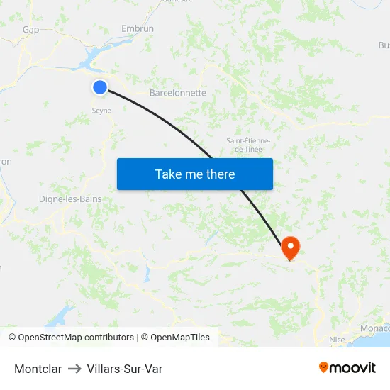 Montclar to Villars-Sur-Var map