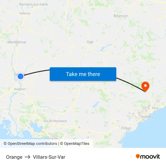 Orange to Villars-Sur-Var map