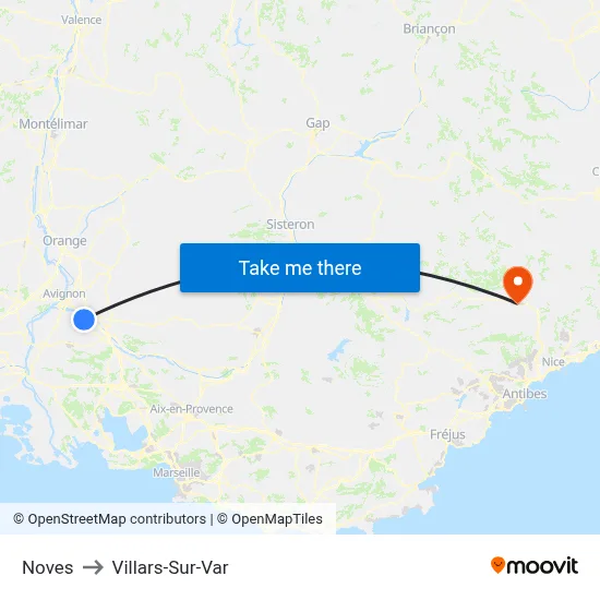 Noves to Villars-Sur-Var map