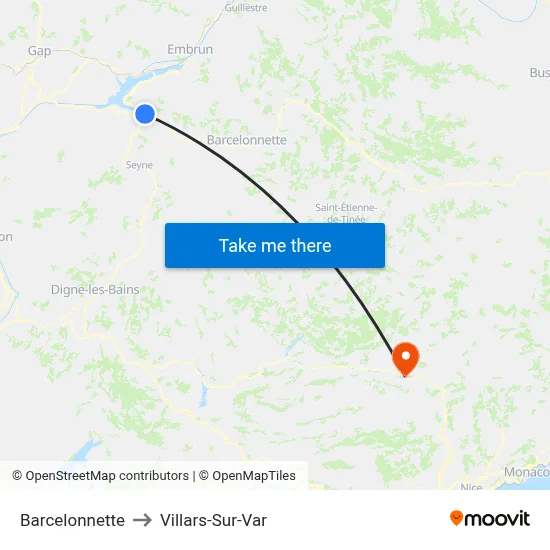 Barcelonnette to Villars-Sur-Var map