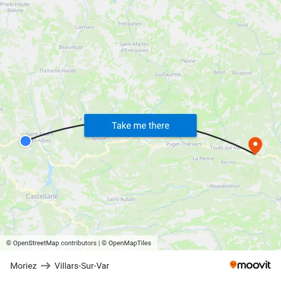 Moriez to Villars-Sur-Var map