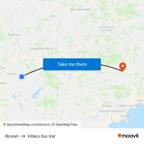 Brunet to Villars-Sur-Var map