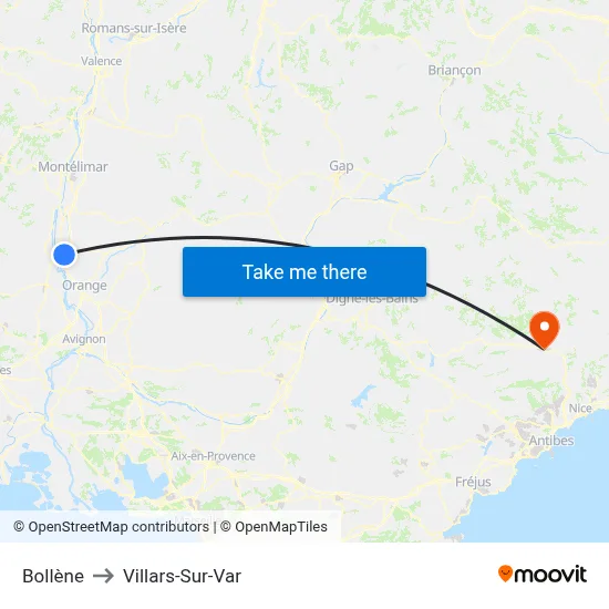Bollène to Villars-Sur-Var map