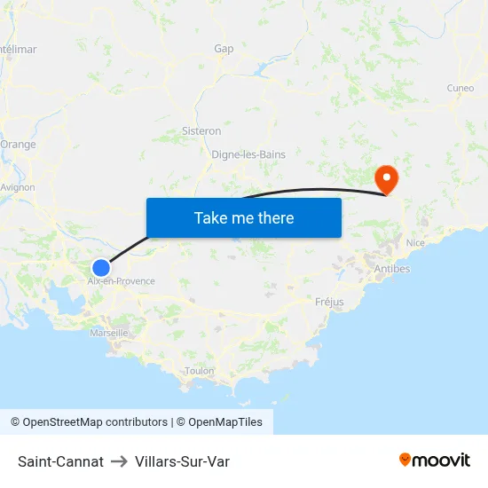 Saint-Cannat to Villars-Sur-Var map