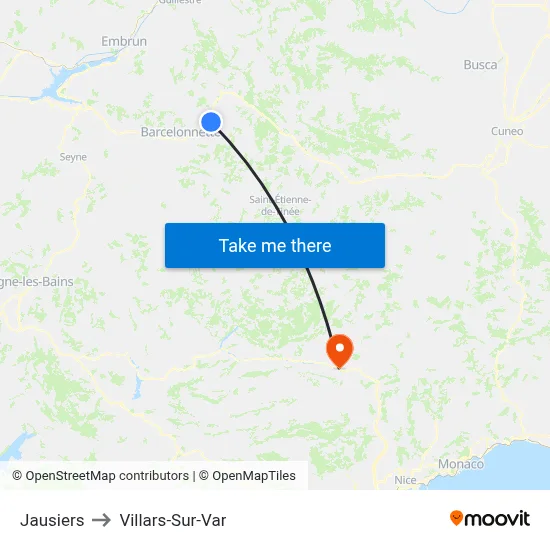 Jausiers to Villars-Sur-Var map