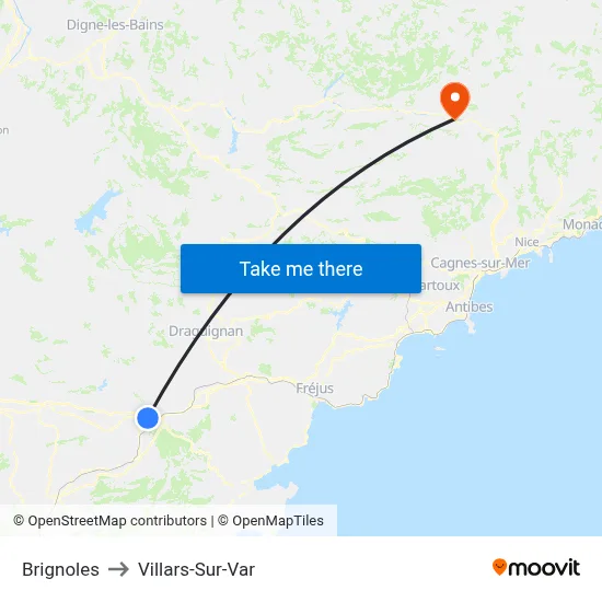 Brignoles to Villars-Sur-Var map