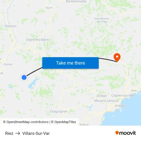 Riez to Villars-Sur-Var map