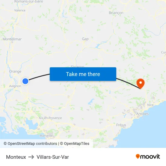 Monteux to Villars-Sur-Var map