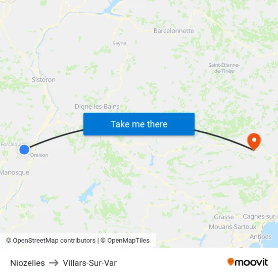 Niozelles to Villars-Sur-Var map