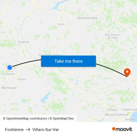 Fontienne to Villars-Sur-Var map