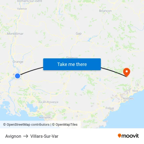 Avignon to Villars-Sur-Var map