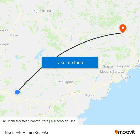 Bras to Villars-Sur-Var map