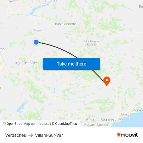 Verdaches to Villars-Sur-Var map