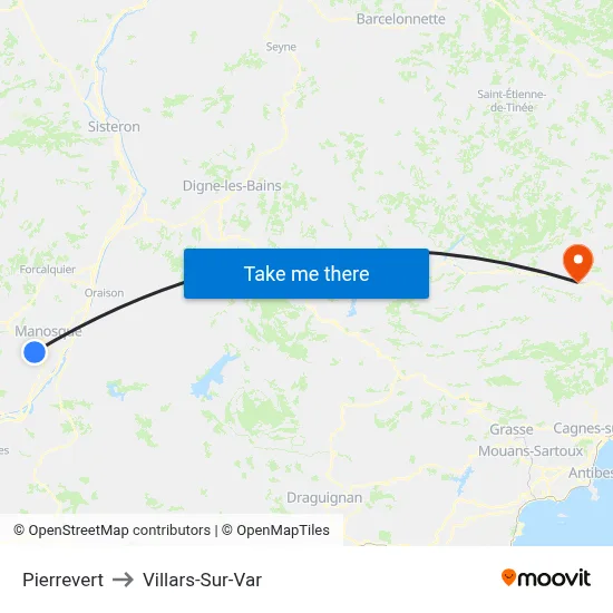 Pierrevert to Villars-Sur-Var map