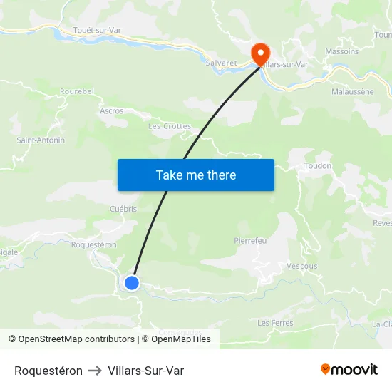 Roquestéron to Villars-Sur-Var map