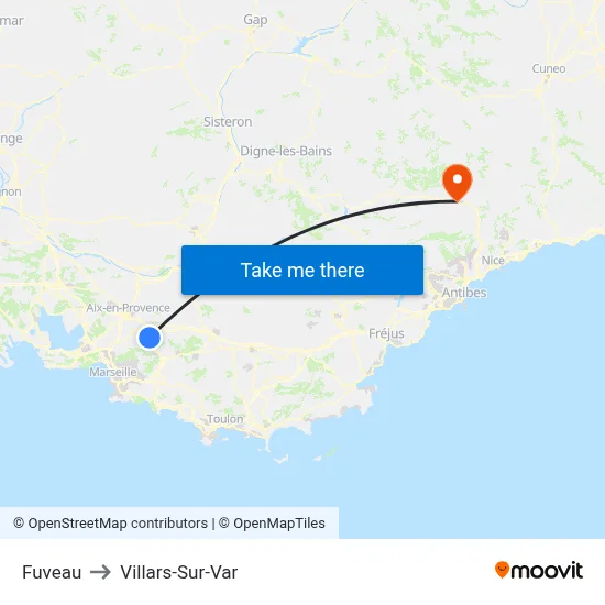 Fuveau to Villars-Sur-Var map