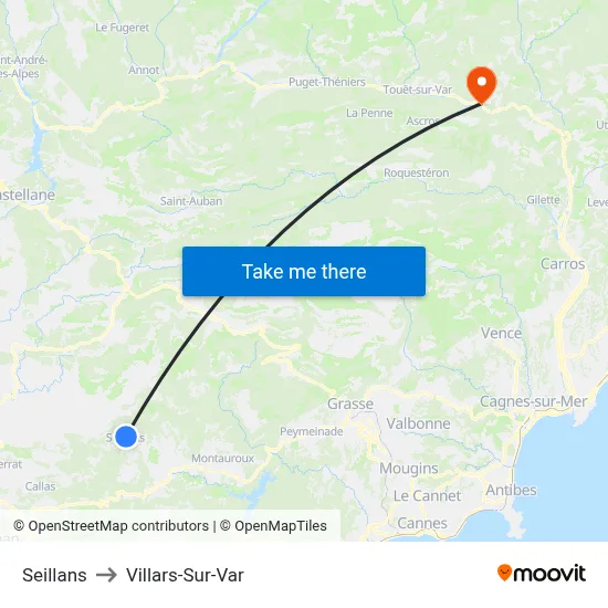 Seillans to Villars-Sur-Var map