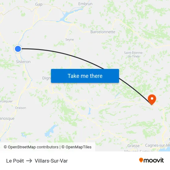 Le Poët to Villars-Sur-Var map