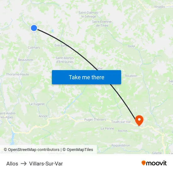 Allos to Villars-Sur-Var map