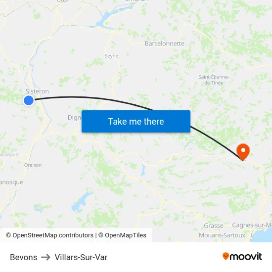 Bevons to Villars-Sur-Var map
