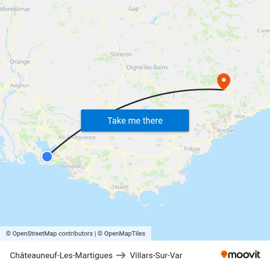 Châteauneuf-Les-Martigues to Villars-Sur-Var map