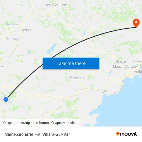 Saint-Zacharie to Villars-Sur-Var map