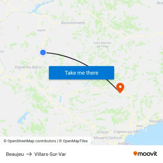 Beaujeu to Villars-Sur-Var map