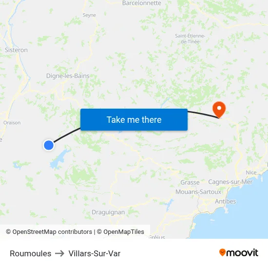 Roumoules to Villars-Sur-Var map