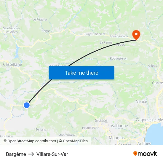 Bargème to Villars-Sur-Var map