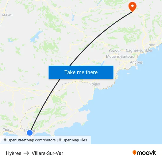 Hyères to Villars-Sur-Var map