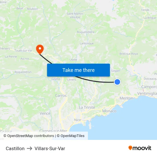 Castillon to Villars-Sur-Var map