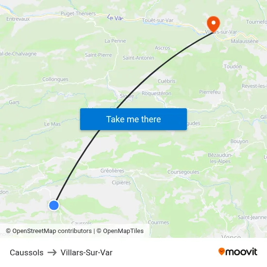 Caussols to Villars-Sur-Var map