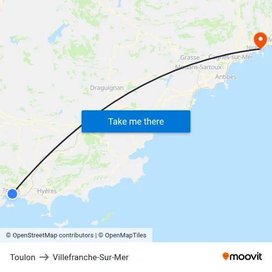Toulon to Villefranche-Sur-Mer map