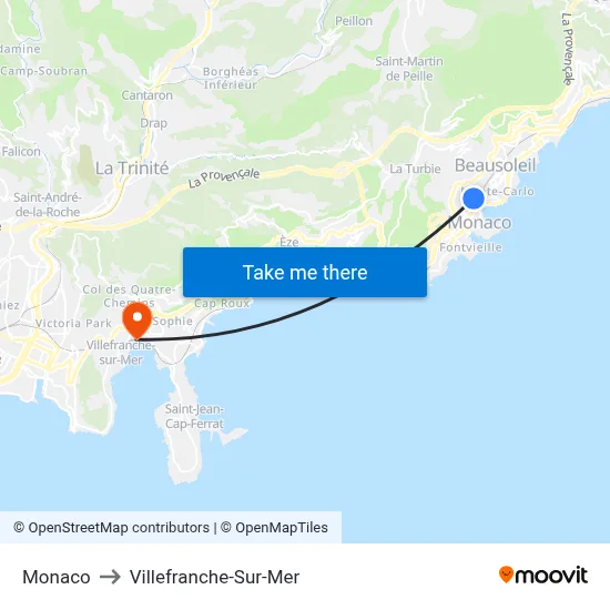 Monaco to Villefranche-Sur-Mer map