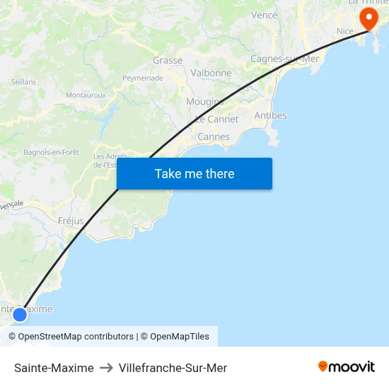 Sainte-Maxime to Villefranche-Sur-Mer map