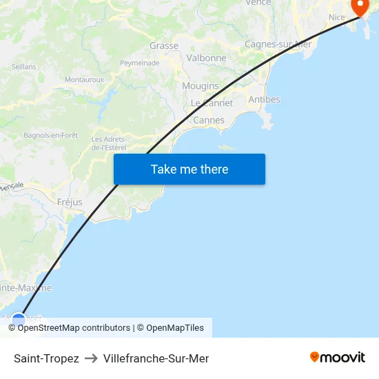 Saint-Tropez to Villefranche-Sur-Mer map