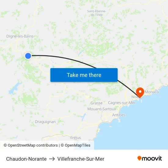 Chaudon-Norante to Villefranche-Sur-Mer map