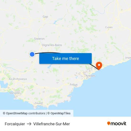 Forcalquier to Villefranche-Sur-Mer map