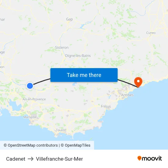 Cadenet to Villefranche-Sur-Mer map