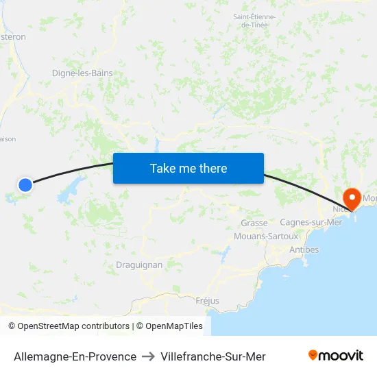 Allemagne-En-Provence to Villefranche-Sur-Mer map
