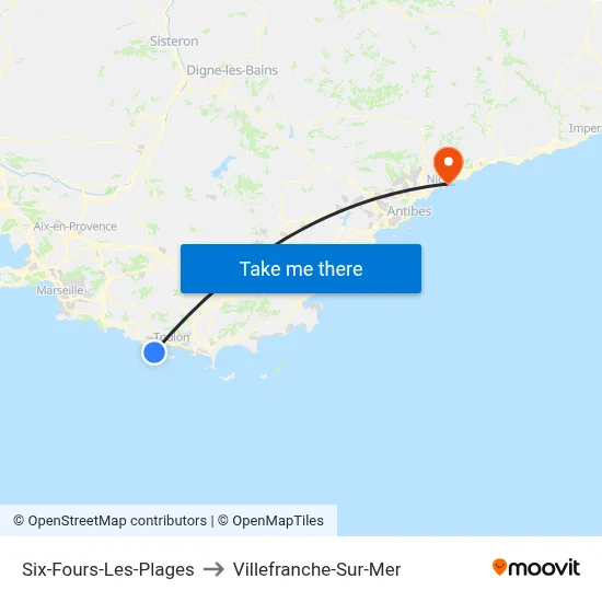 Six-Fours-Les-Plages to Villefranche-Sur-Mer map
