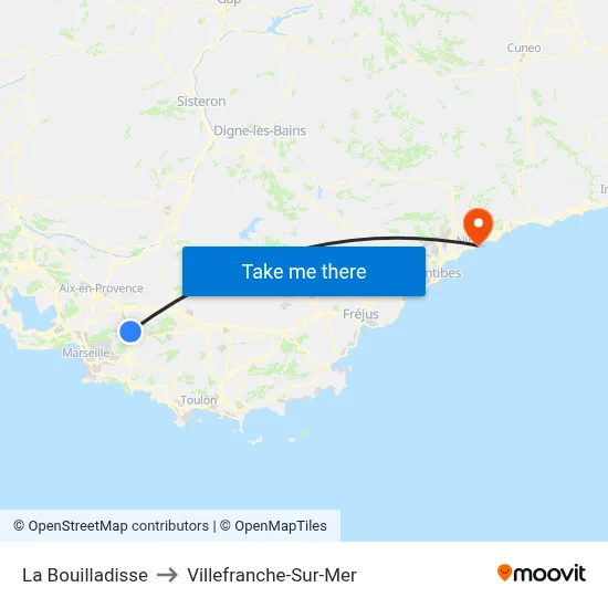 La Bouilladisse to Villefranche-Sur-Mer map