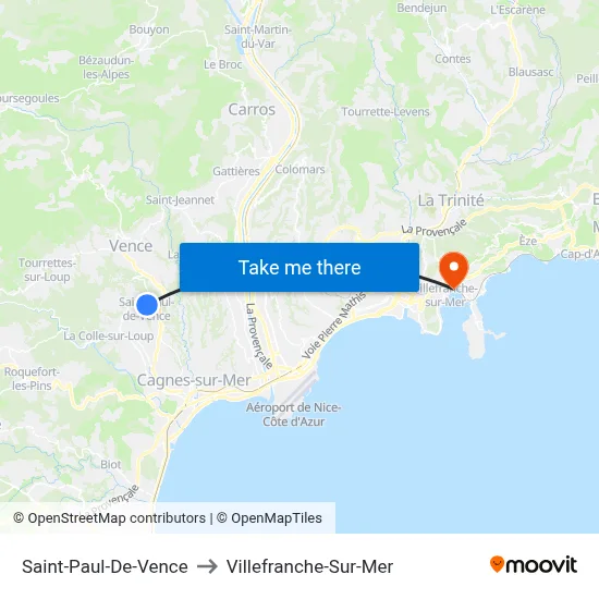 Saint-Paul-De-Vence to Villefranche-Sur-Mer map