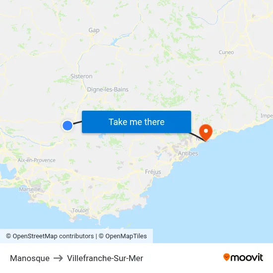 Manosque to Villefranche-Sur-Mer map