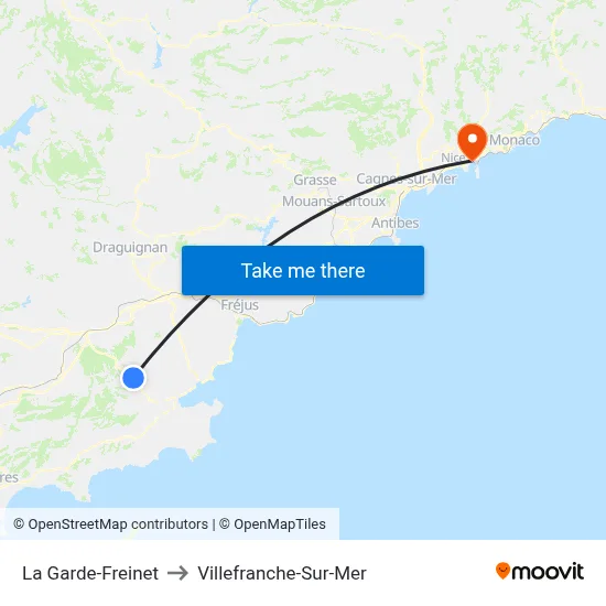 La Garde-Freinet to Villefranche-Sur-Mer map