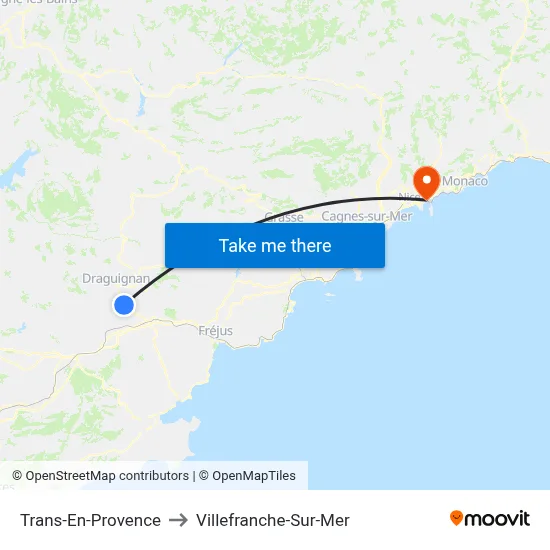 Trans-En-Provence to Villefranche-Sur-Mer map