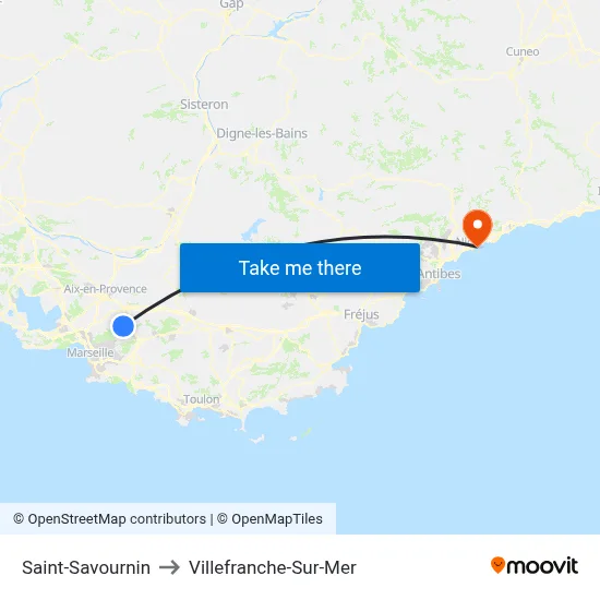 Saint-Savournin to Villefranche-Sur-Mer map