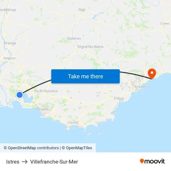 Istres to Villefranche-Sur-Mer map